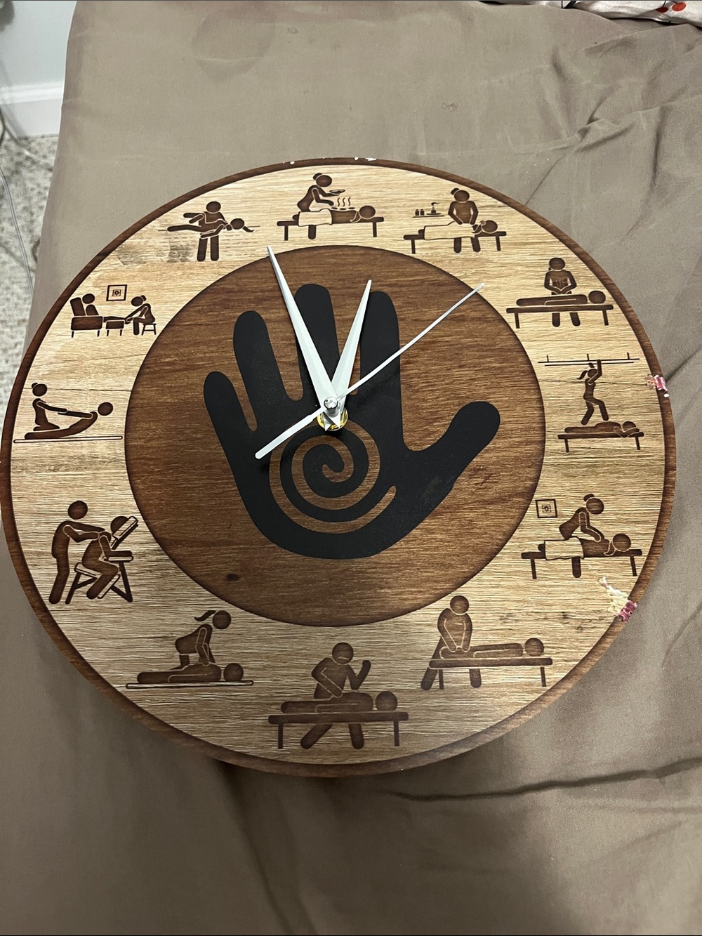 Massage therapy Handprint Spiral Wood Wall Clock - Brown & Black